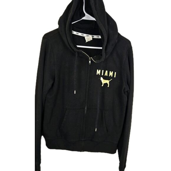 Victorias Secret PINK Sequin MIAMI Palm Tree Black Zip Up Hoodie RARE Vintage - Picture 2 of 7